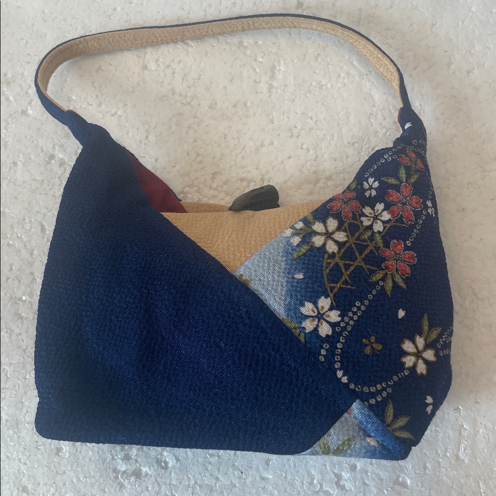 Vintage Y2K Japanese Floral butter butterflies kimono purse handbag blue glitter